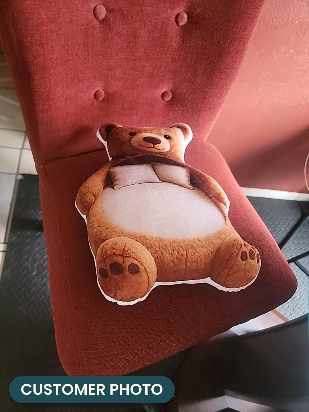 Customer photo: Giant Bear Lounger Pillow (every order ships brand new)