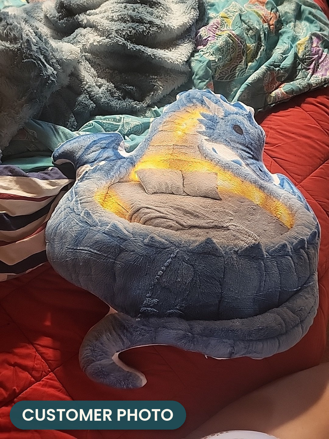 Customer photo: Giant Ice Dragon Lounger Pillow (every order ships brand new)