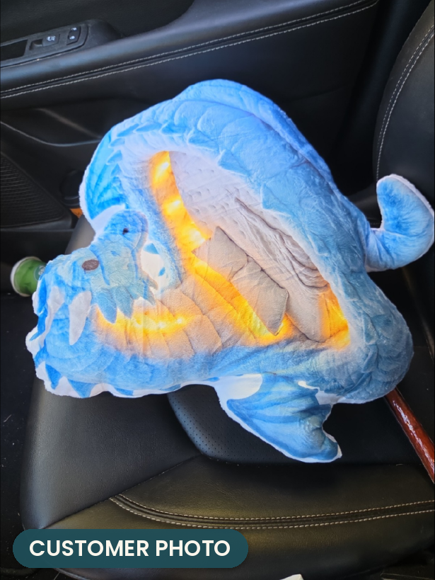 Customer photo: Giant Ice Dragon Lounger Pillow (every order ships brand new)