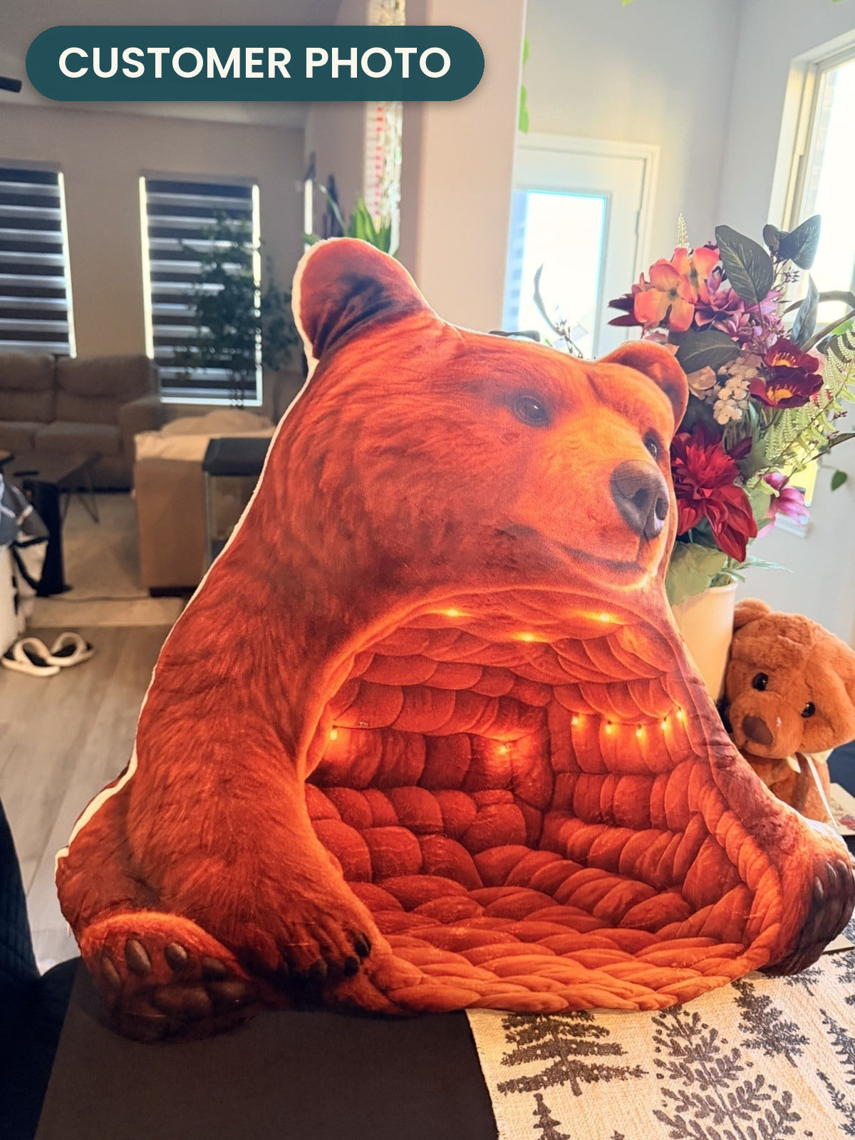 Customer photo: Giant Brown Bear Lounger Cave Pillow (every order ships brand new)