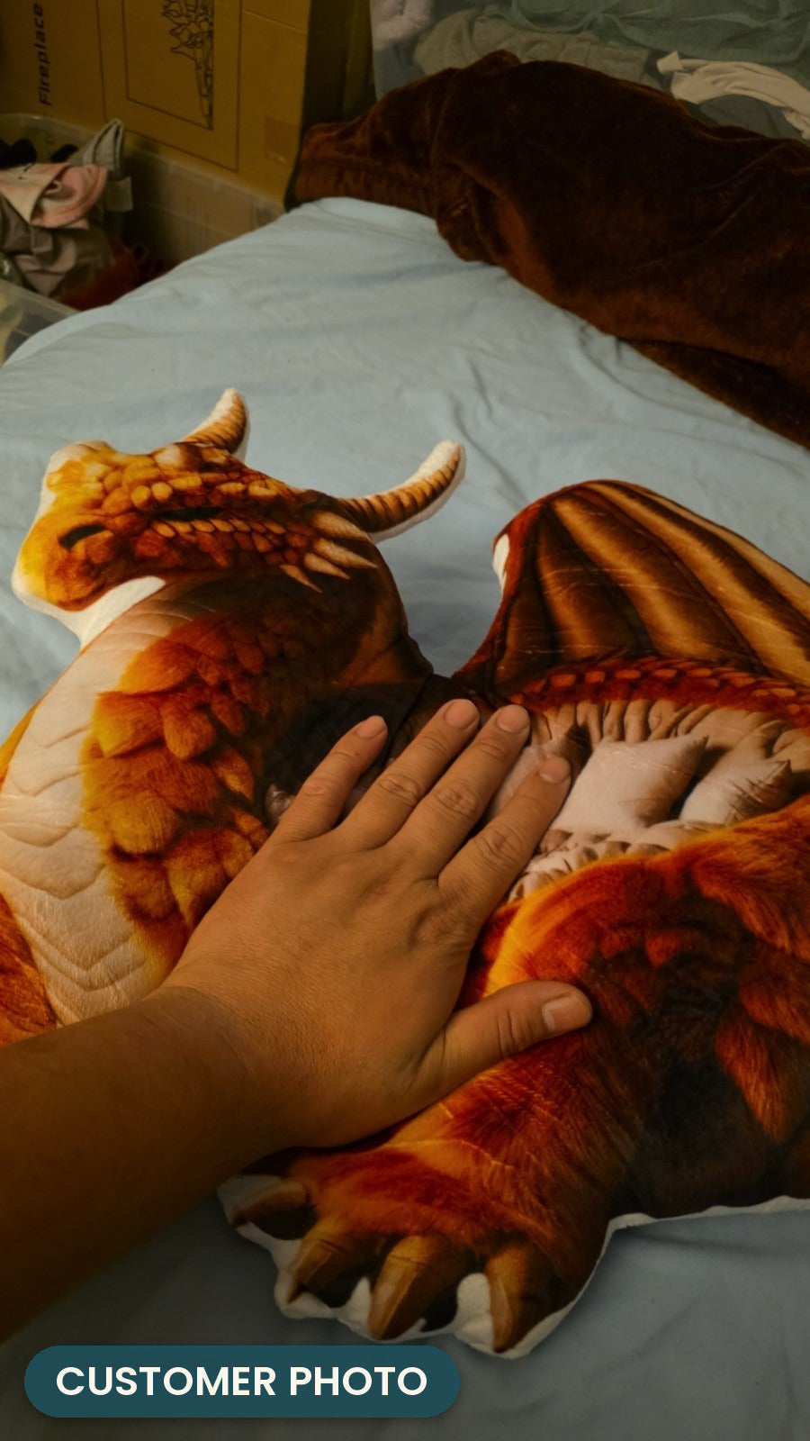 Customer photo: Giant Amber Dragon Lounger Pillow (every order ships brand new)