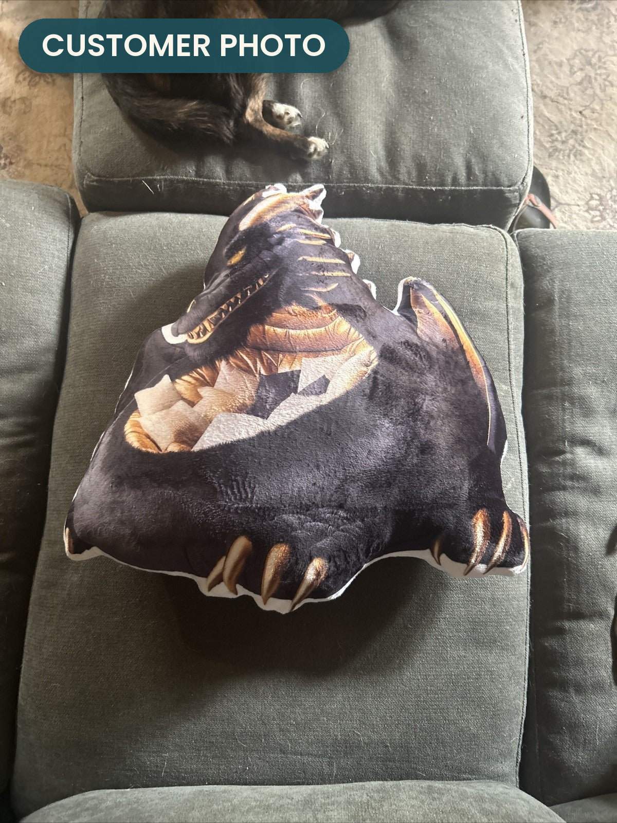 Customer photo: Giant Dark Dragon Lounger Pillow (every order ships brand new)