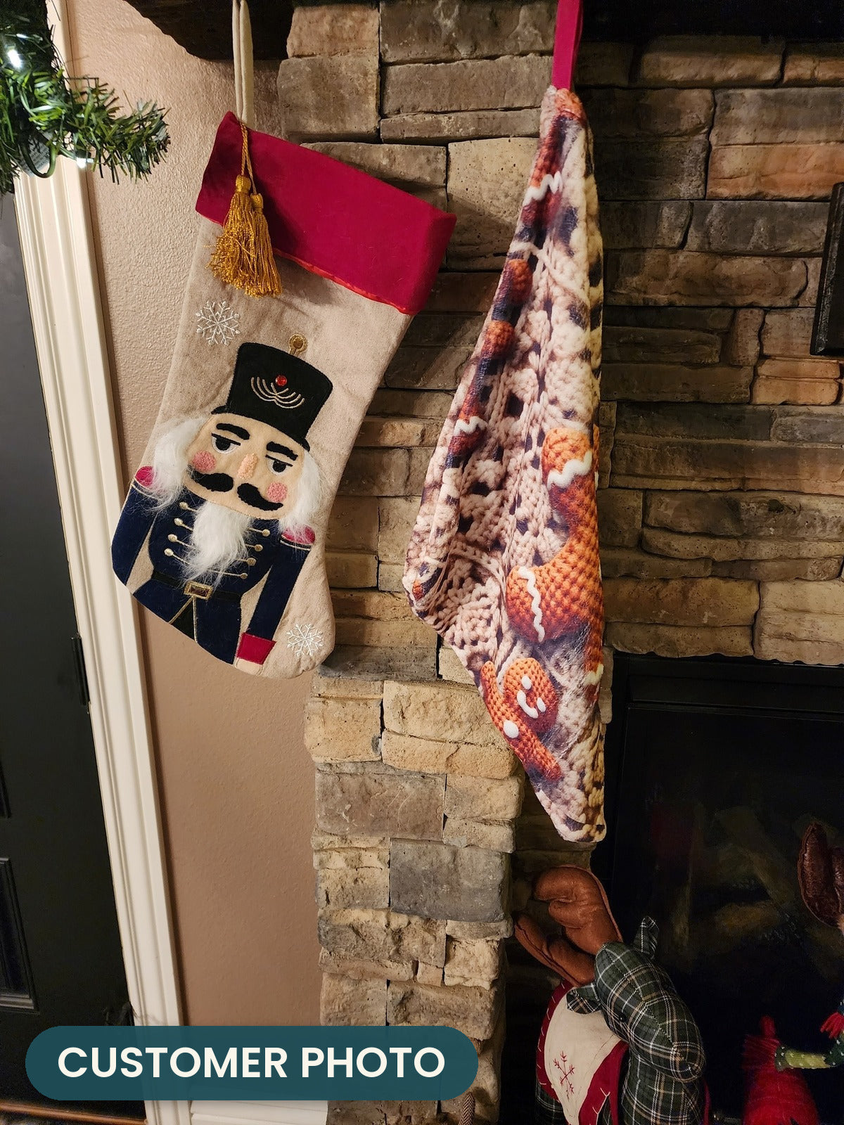 Customer photo: Gingerbread Man Crochet-Look Christmas Stocking (every order ships brand new)