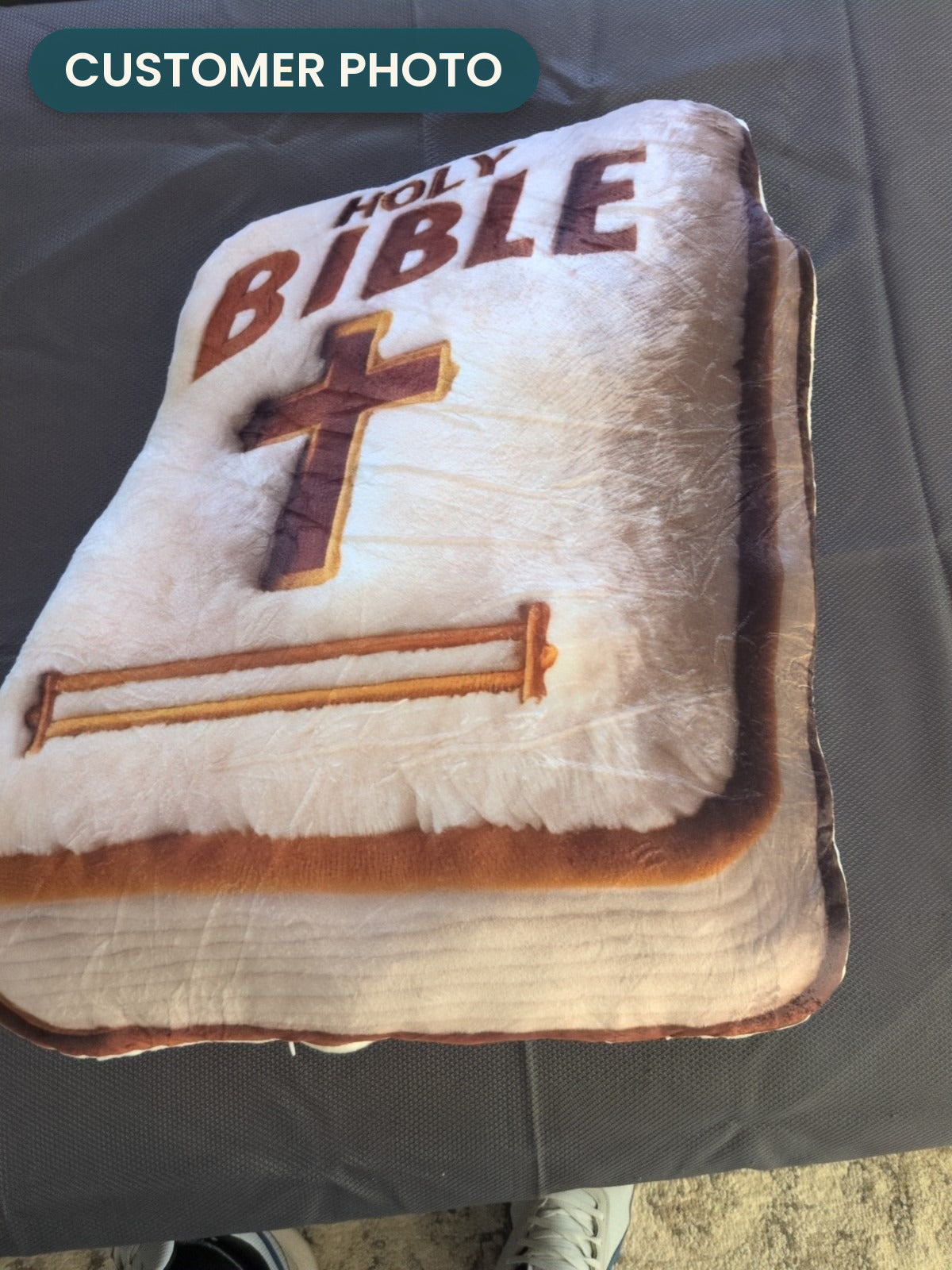 Customer photo: Christian Holy Bible Pillow (every order ships brand new)