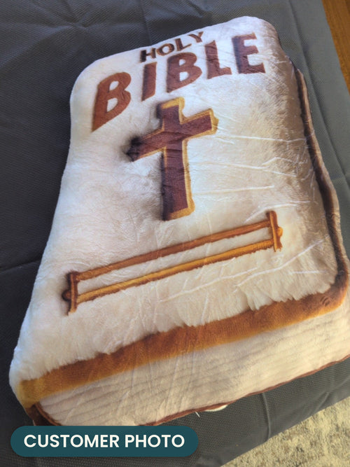 Customer photo: Christian Holy Bible Pillow (every order ships brand new)