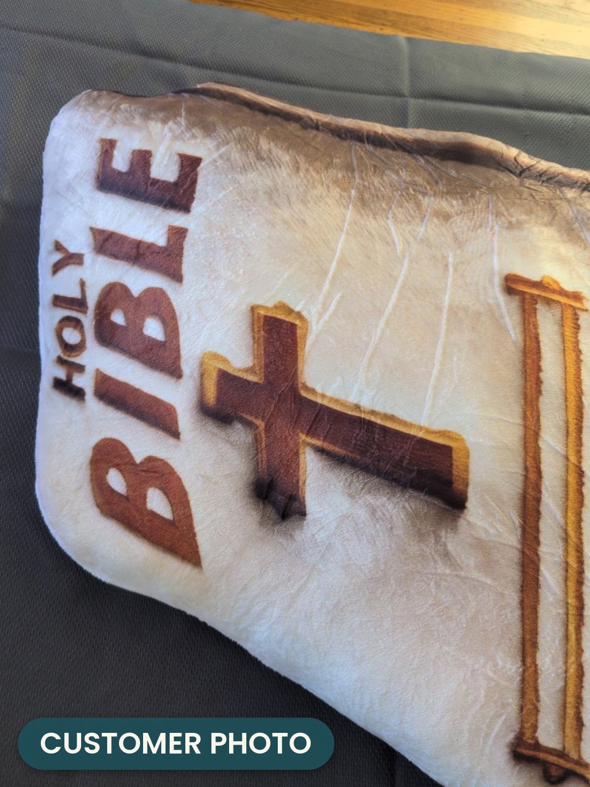 Customer photo: Christian Holy Bible Pillow (every order ships brand new)