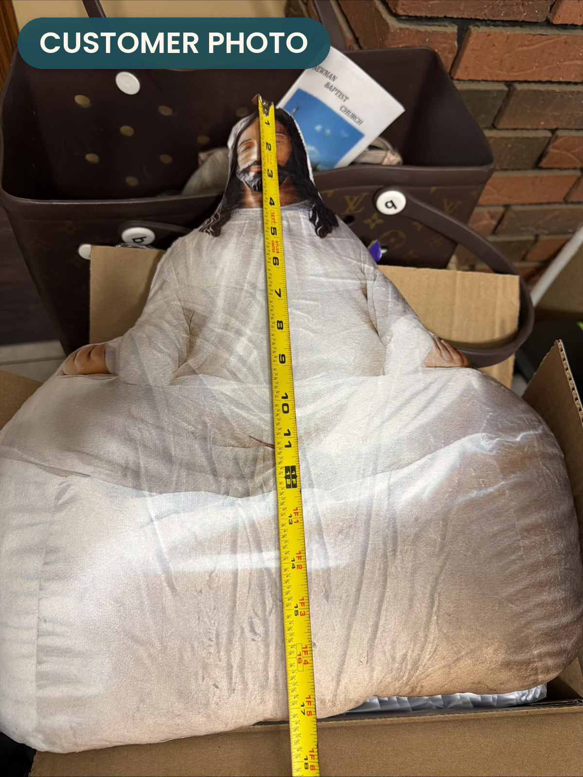 Customer photo: Jesus Christian Pillow (every order ships brand new)