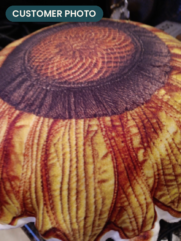 Customer photo: Quilted Sunflower Bloom Pillow (every order ships brand new)
