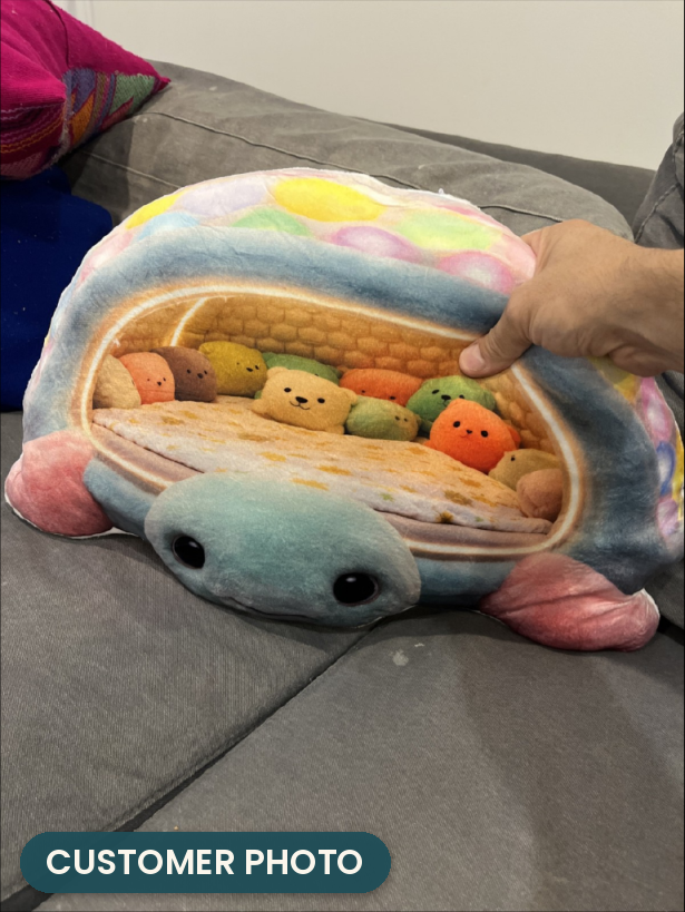 Customer photo: Giant Turtle Cave Kawaii Lounger Shaped Throw Pillow, Flat Plush (every order ships brand new)