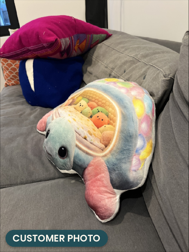 Customer photo: Giant Turtle Cave Kawaii Lounger Shaped Throw Pillow, Flat Plush (every order ships brand new)
