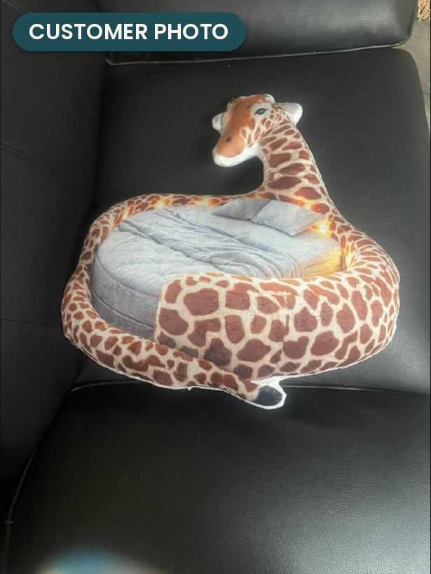 Customer photo: Giant Giraffe Lounger Pillow (every order ships brand new)