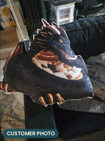Customer photo: Giant Dark Dragon Lounger Pillow (every order ships brand new)