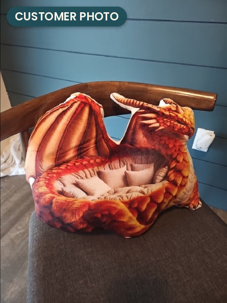 Customer photo: Giant Amber Dragon Lounger Pillow (every order ships brand new)