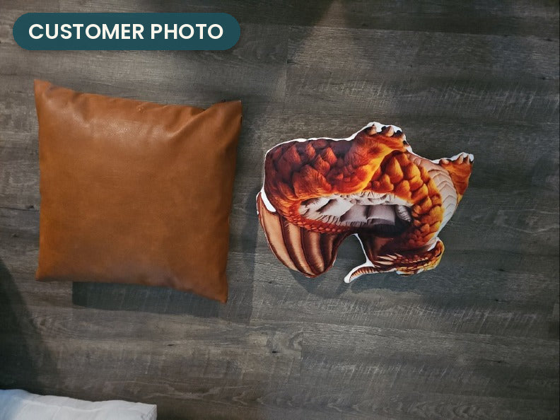Customer photo: Giant Amber Dragon Lounger Pillow (every order ships brand new)