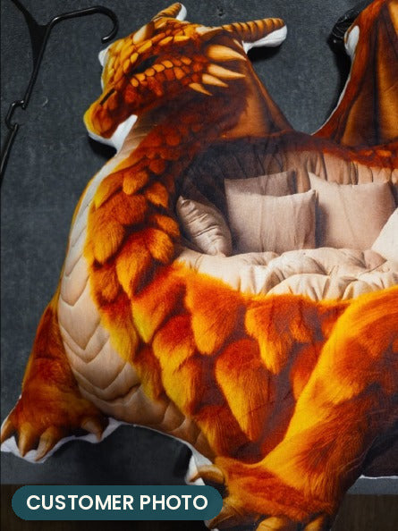 Customer photo: Giant Amber Dragon Lounger Pillow (every order ships brand new)
