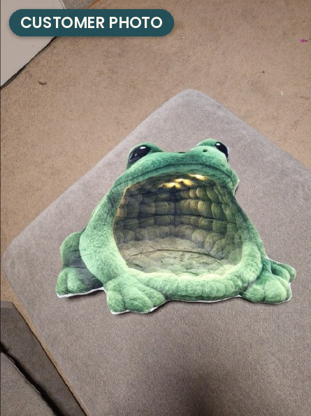 Customer photo: Giant Green Frog Lounger Pillow (every order ships brand new)