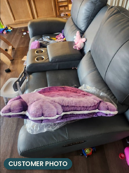 Customer photo: Giant Purple Frog Lounger Pillow (every order ships brand new)