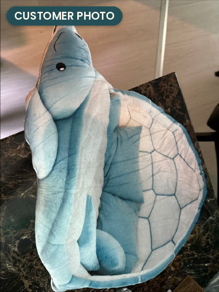 Customer photo: Giant Blue Turtle Lounger Nest Pillow (every order ships brand new)