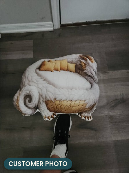 Customer photo: Giant White Dragon Lounger Pillow (every order ships brand new)