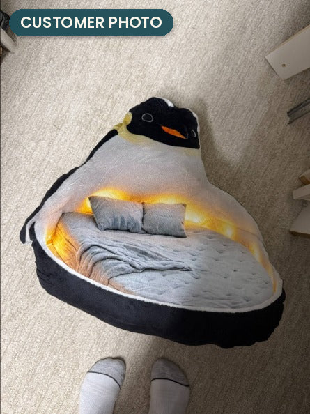 Customer photo: Giant Penguin Lounger Pillow (every order ships brand new)