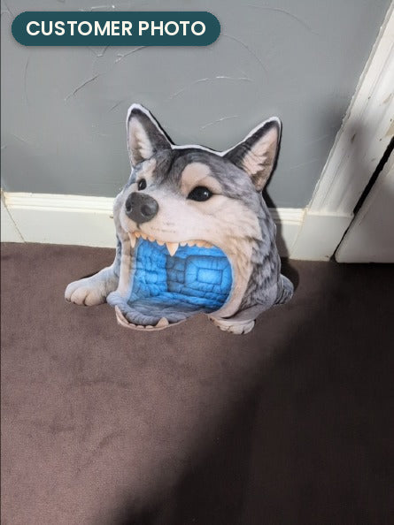 Customer photo: Giant Wolf Mouth Cave Lounger Pillow (every order ships brand new)