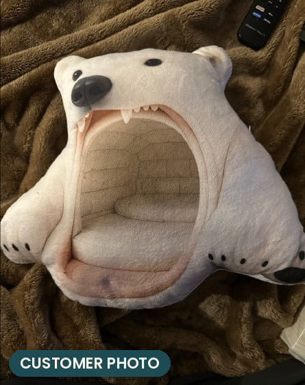 Customer photo: Giant Polar Bear Cave Lounger Pillow (every order ships brand new)