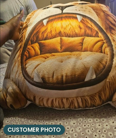 Customer photo: Giant Lion Mouth Cave Lounger Pillow (every order ships brand new)