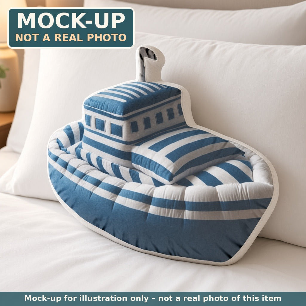 Mock-up (not a real photo): Striped Boat Pillow – Shaped Plush Throw Pillow shown in a home setting