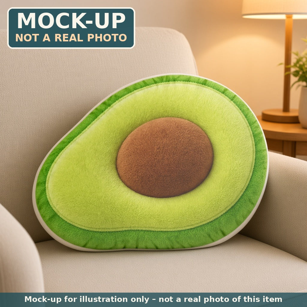 Mock-up (not a real photo): Avocado Half Pillow – Shaped Plush Throw Pillow shown in a home setting