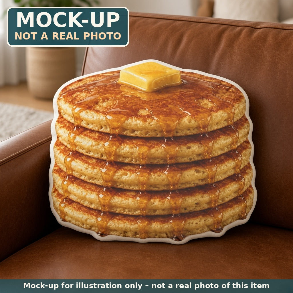 Mock-up (not a real photo): Pancake Stack Pillow – Shaped Plush Throw Pillow shown in a home setting