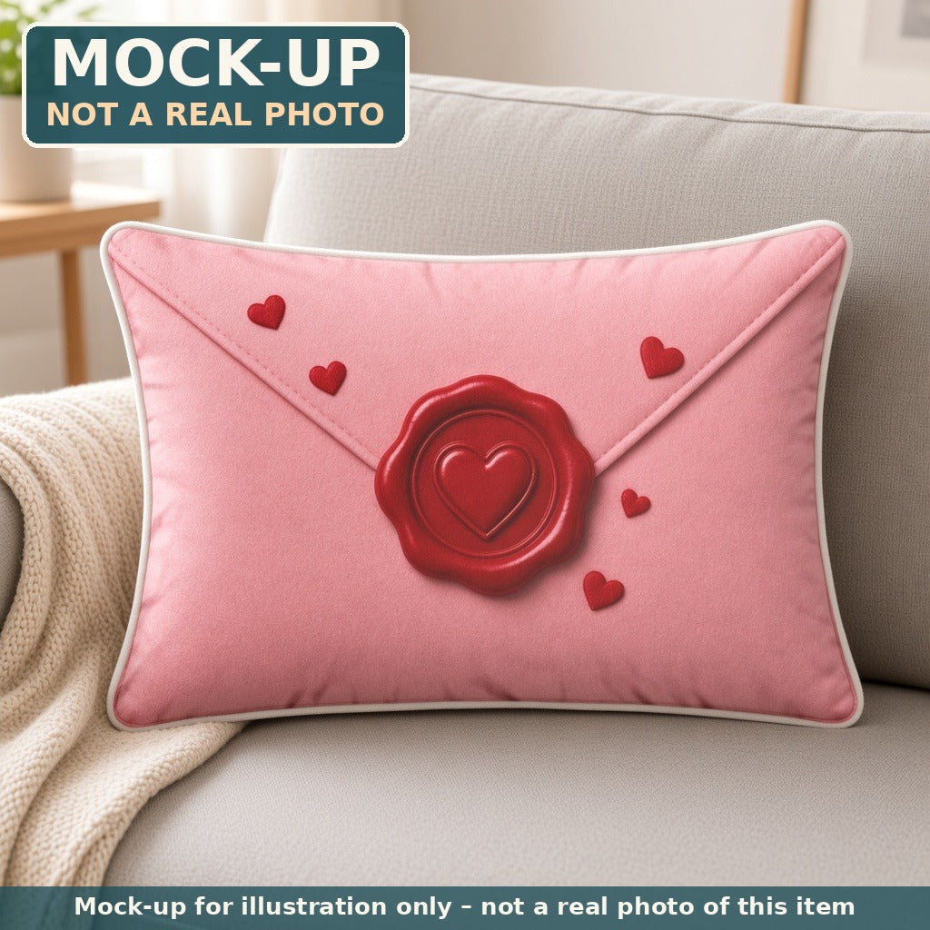 Mock-up (not a real photo): Love Letter Envelope Pillow – Shaped Plush Throw Pillow shown in a home setting
