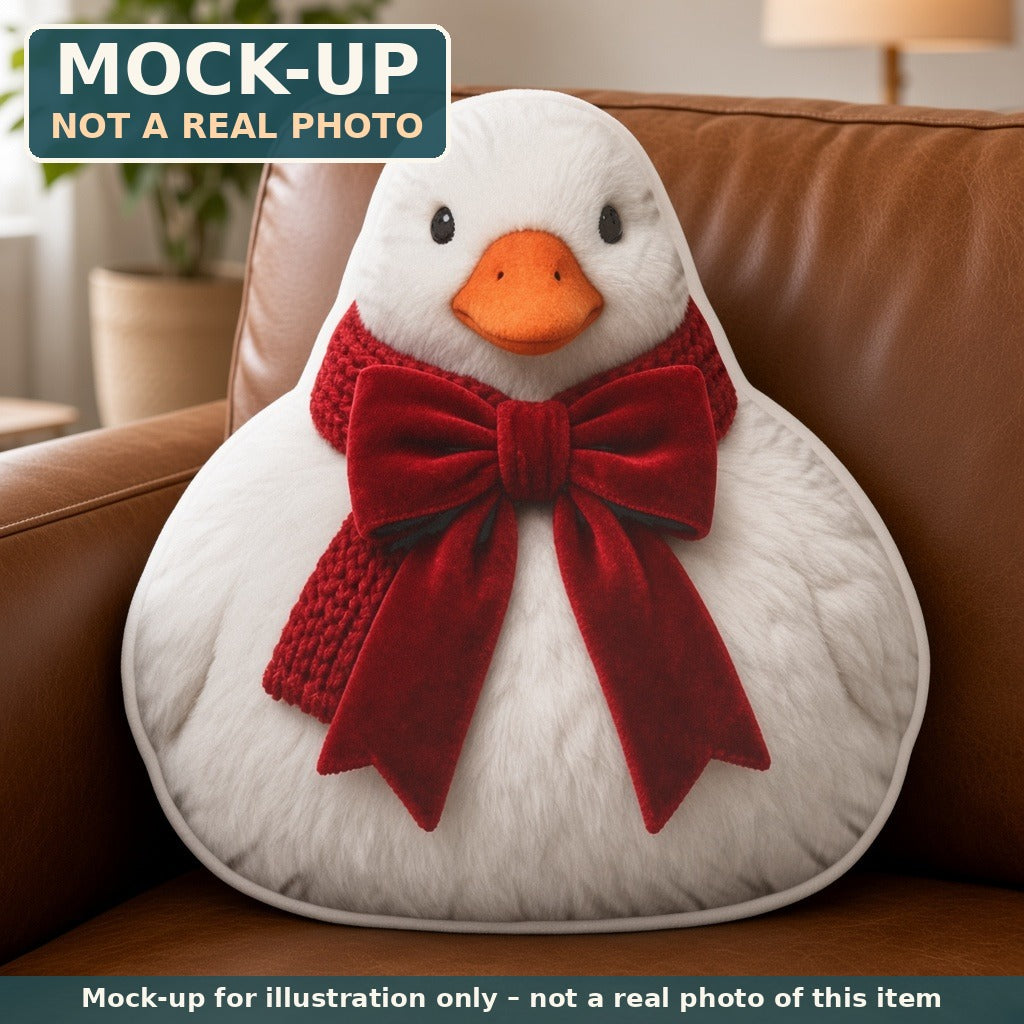 Mock-up (not a real photo): Christmas Goose Pillow – Shaped Plush Throw Pillow shown in a home setting