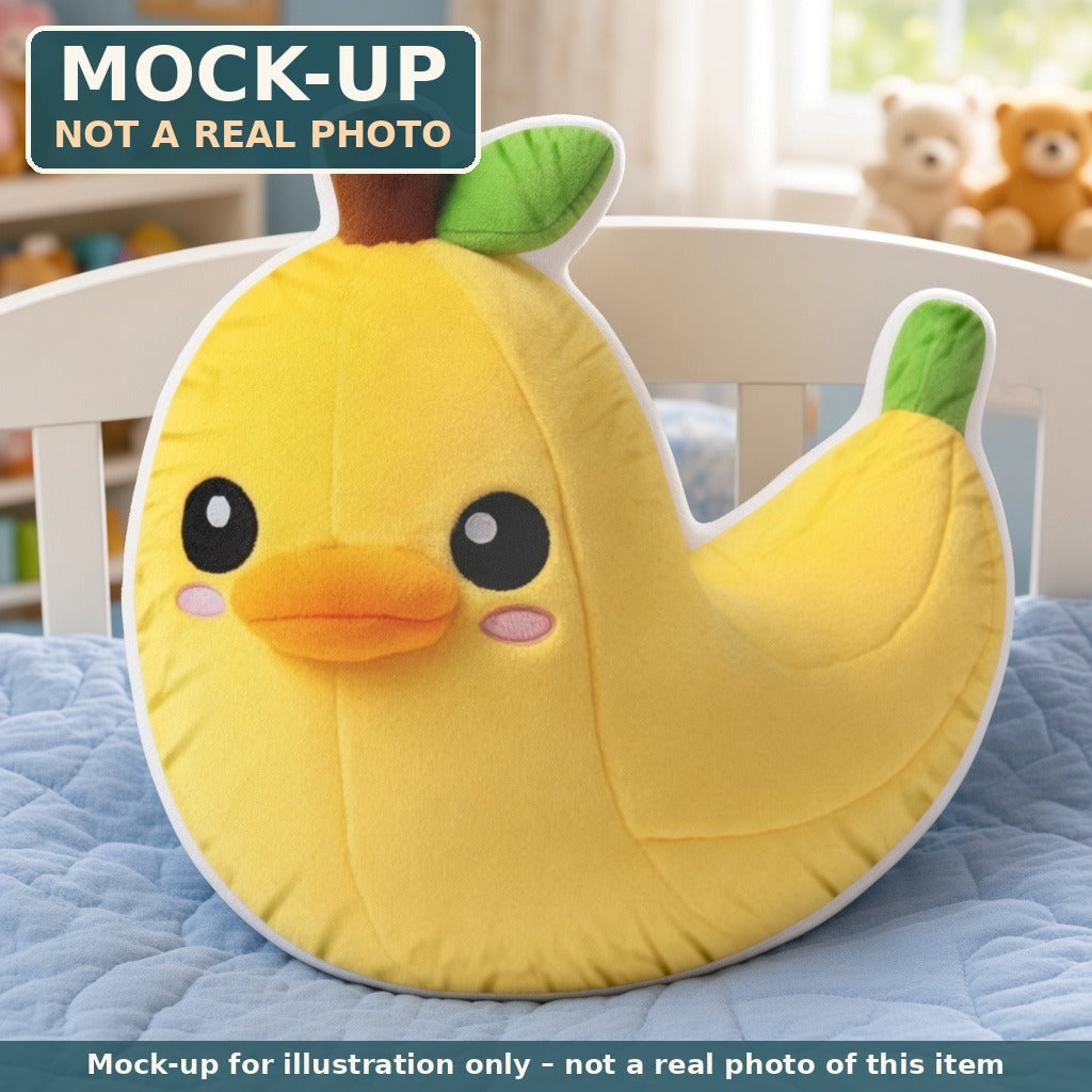 Mock-up (not a real photo): Banana Duck Pillow – Shaped Plush Throw Pillow shown in a home setting