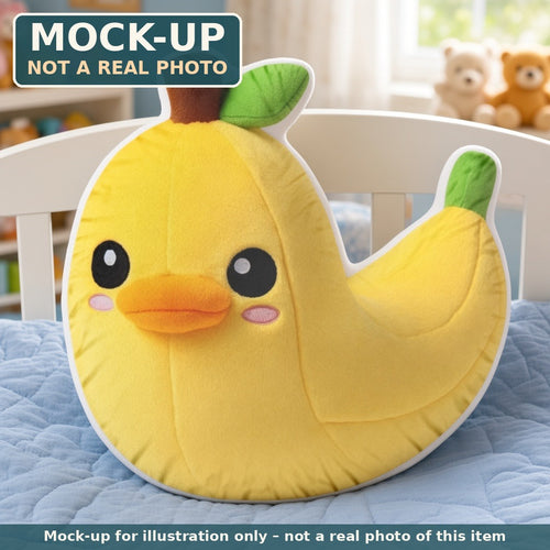 Mock-up (not a real photo): Banana Duck Pillow – Shaped Plush Throw Pillow shown in a home setting