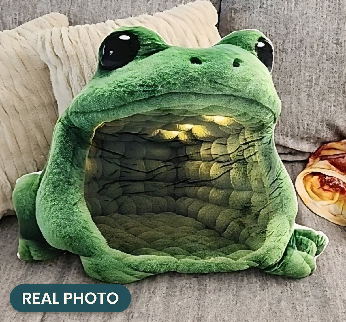 Real photo: Giant Green Frog Lounger Pillow (every order ships brand new)