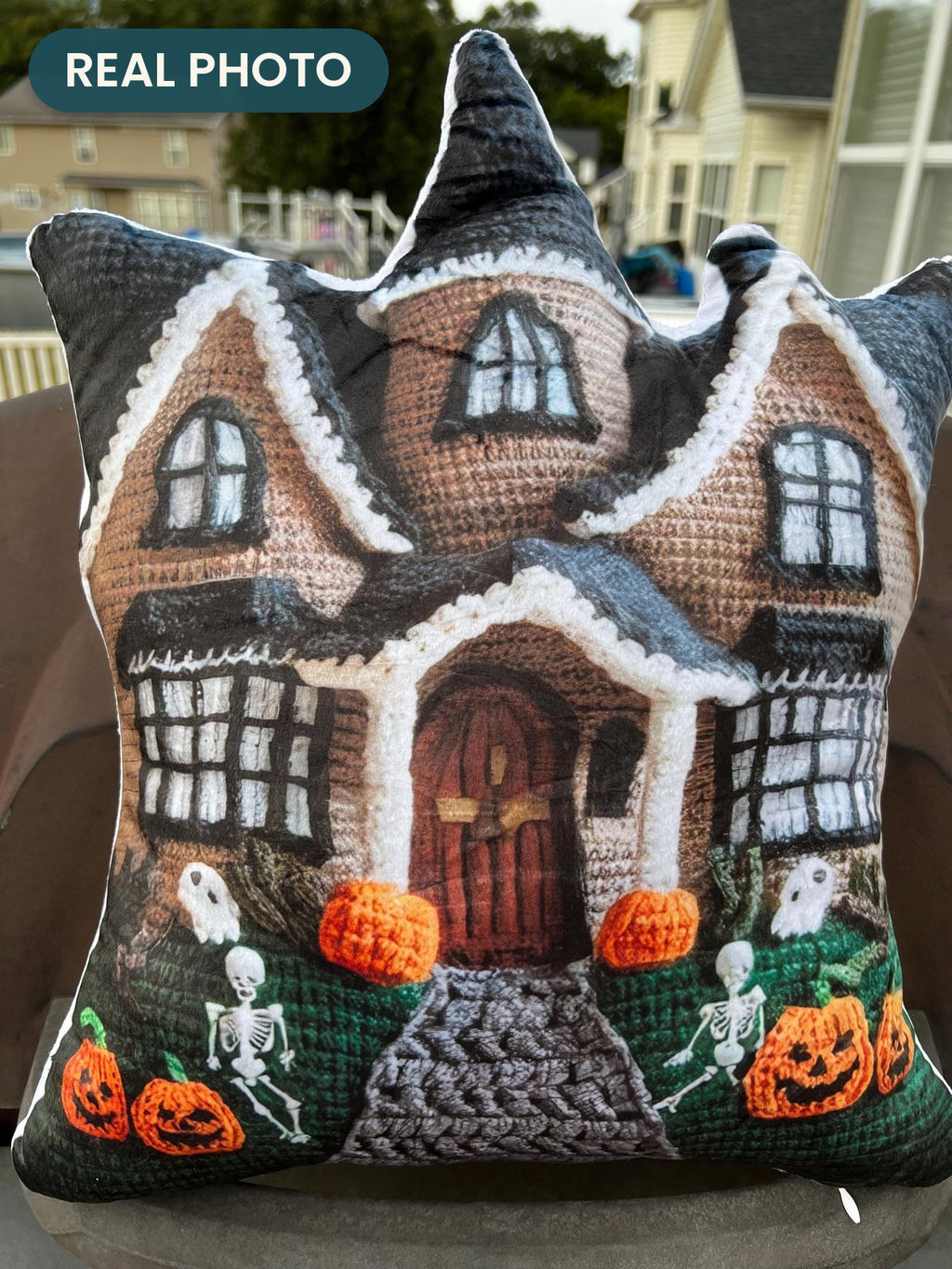 Real photo: Halloween Haunted Mansion Pillow (every order ships brand new)