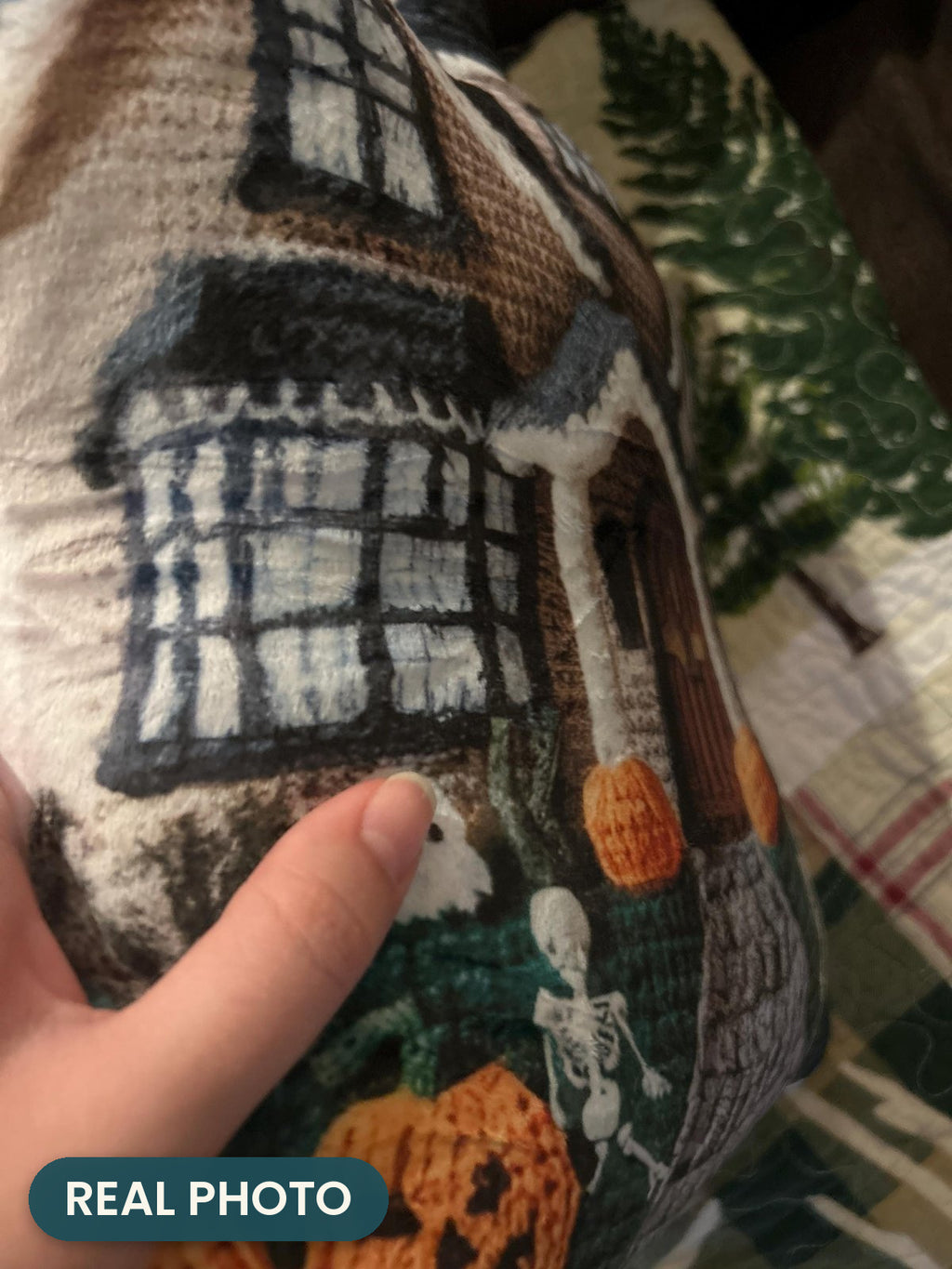 Real photo: Halloween Haunted Mansion Pillow (every order ships brand new)