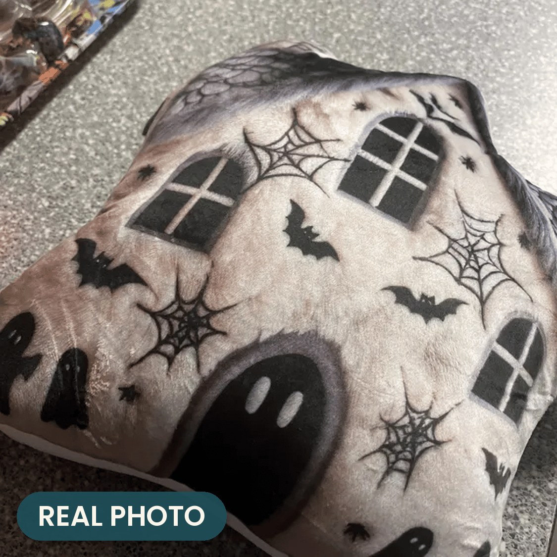 Real photo: Halloween Haunted House Pillow (every order ships brand new)