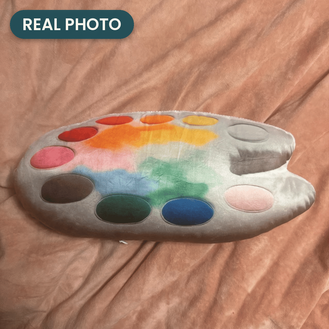 Real photo: Paint Palette Pillow (every order ships brand new)